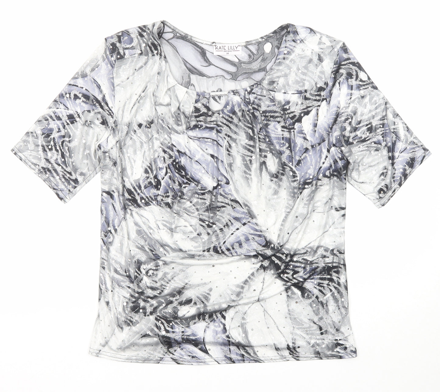 Kate Lilly Womens Multicoloured Geometric Polyester Basic T-Shirt Size 14 Round Neck