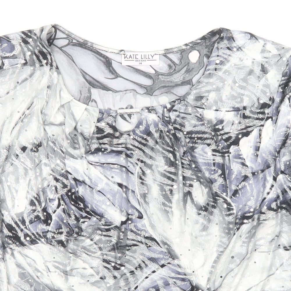 Kate Lilly Womens Multicoloured Geometric Polyester Basic T-Shirt Size 14 Round Neck