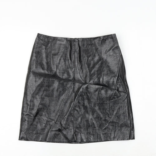 Marks and Spencer Womens Black Polyurethane A-Line Skirt Size 8 Zip