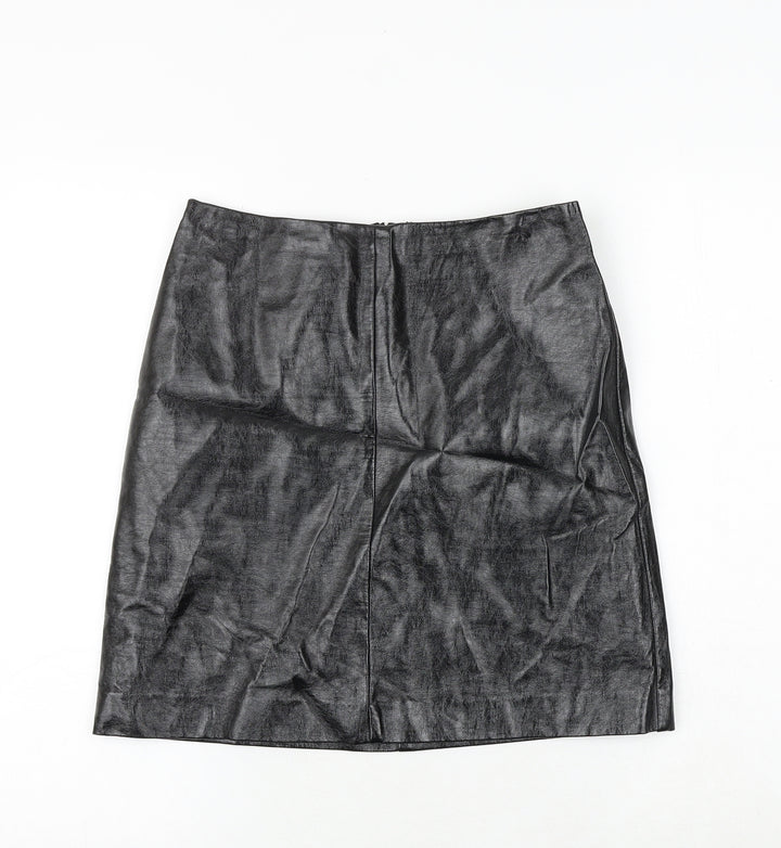 Marks and Spencer Womens Black Polyurethane A-Line Skirt Size 8 Zip