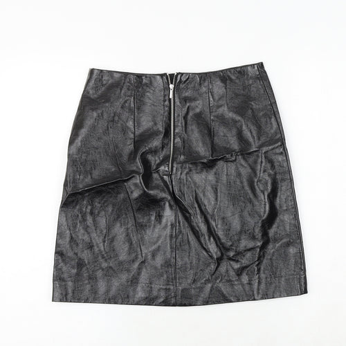 Marks and Spencer Womens Black Polyurethane A-Line Skirt Size 8 Zip