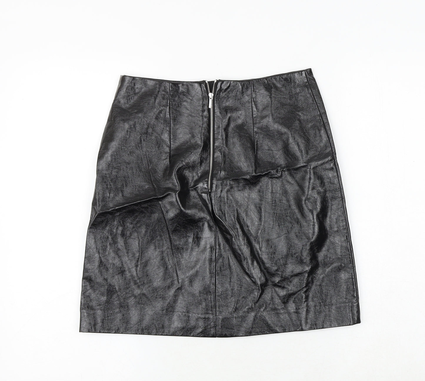 Marks and Spencer Womens Black Polyurethane A-Line Skirt Size 8 Zip