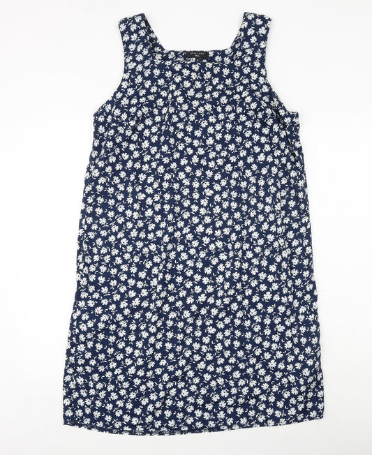 New Look Womens Blue Floral Polyester Shift Size 16 Square Neck Button