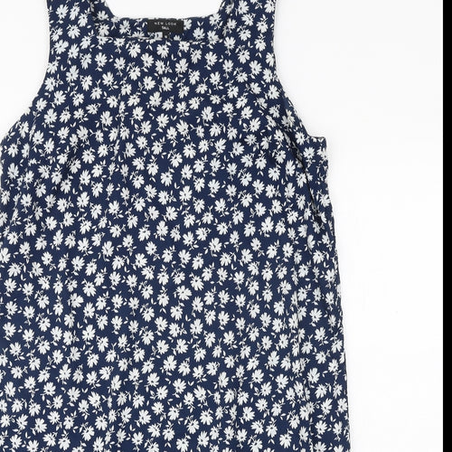 New Look Womens Blue Floral Polyester Shift Size 16 Square Neck Button