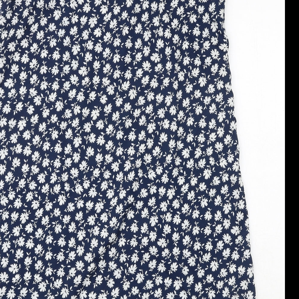 New Look Womens Blue Floral Polyester Shift Size 16 Square Neck Button