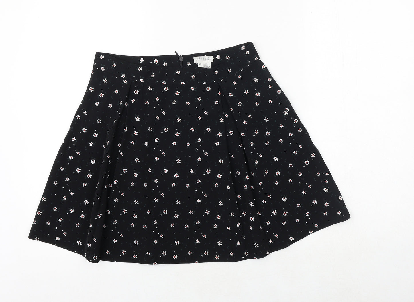 Cooperative Womens Black Floral Polyester Skater Skirt Size M Zip