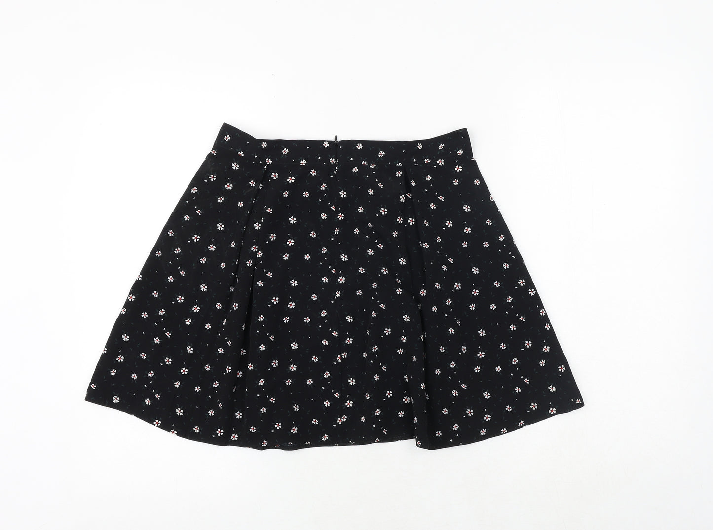 Cooperative Womens Black Floral Polyester Skater Skirt Size M Zip