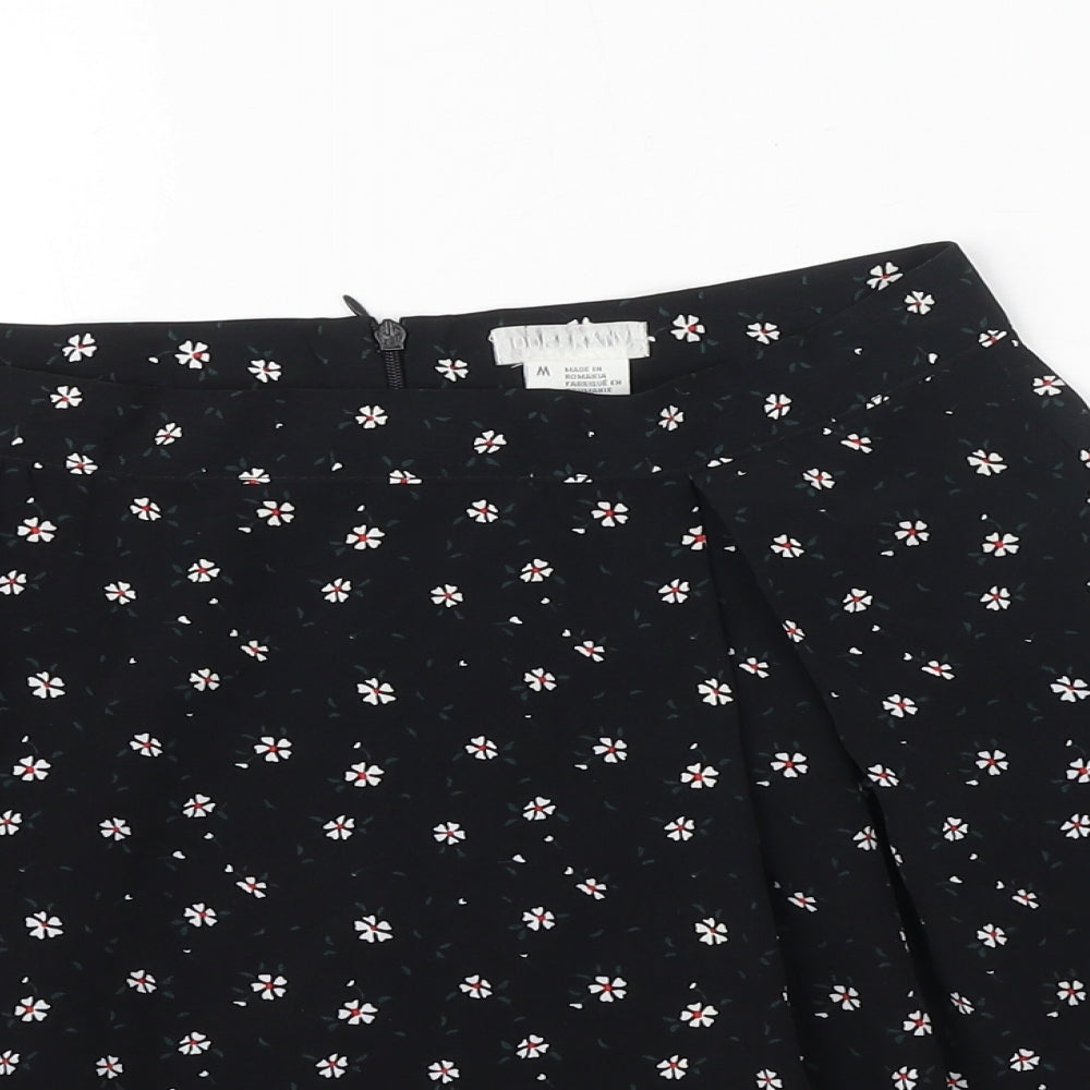 Cooperative Womens Black Floral Polyester Skater Skirt Size M Zip