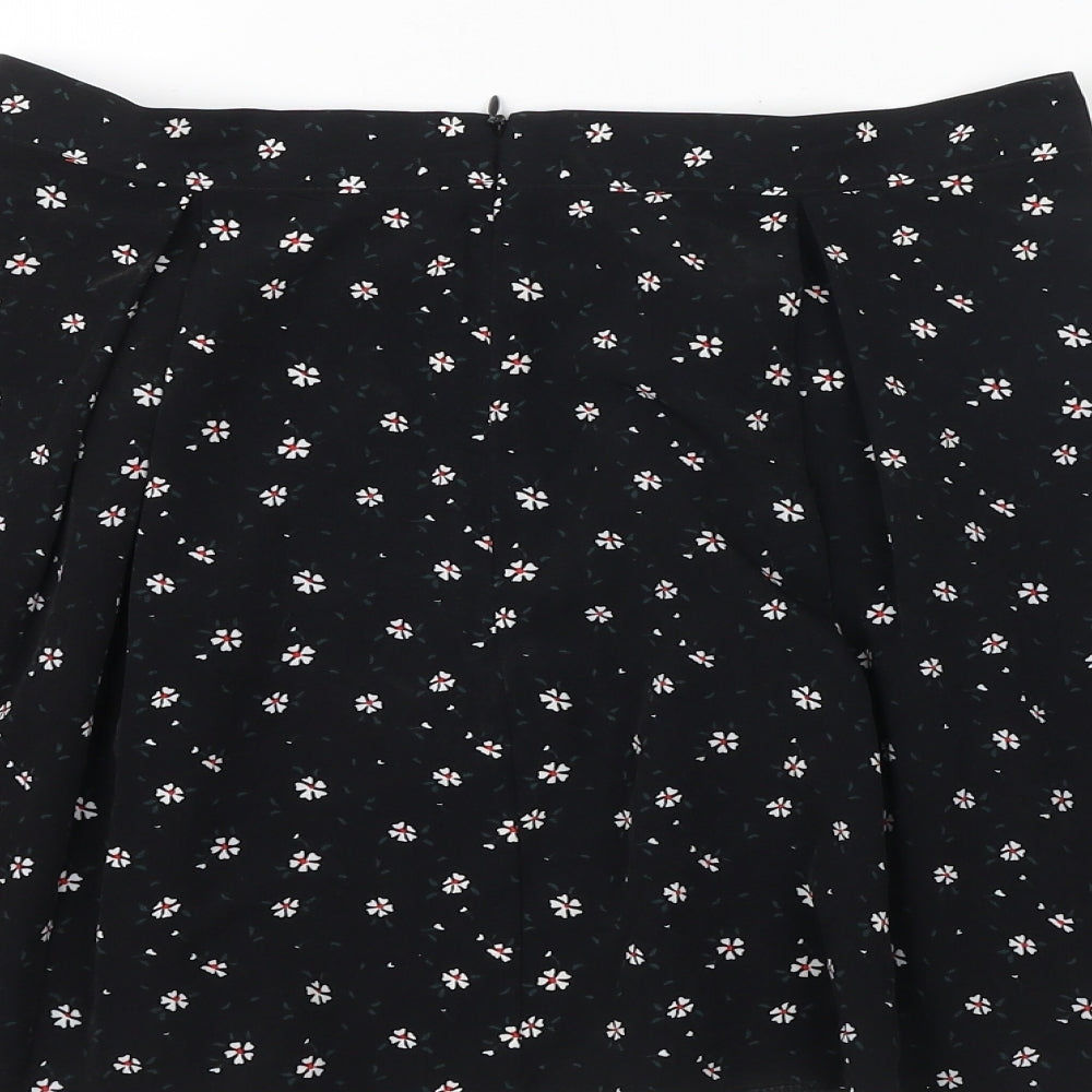Cooperative Womens Black Floral Polyester Skater Skirt Size M Zip