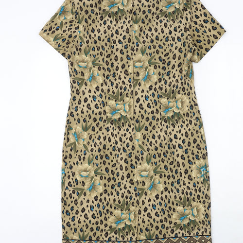 Kathie Leo Womens Gold Geometric Polyester A-Line Size 8 Round Neck Zip - Leopard Flower Pattern