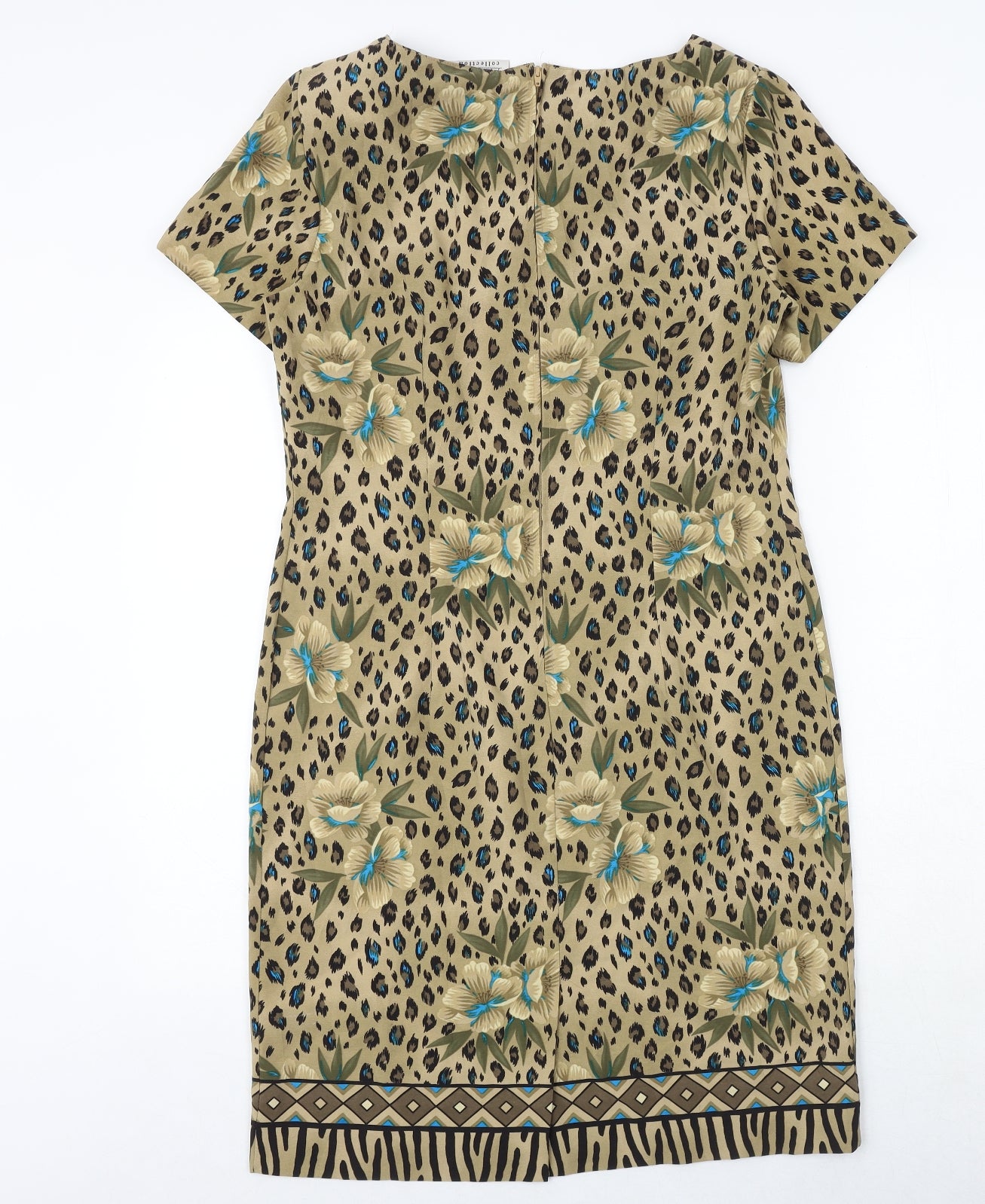 Kathie Leo Womens Gold Geometric Polyester A-Line Size 8 Round Neck Zip - Leopard Flower Pattern