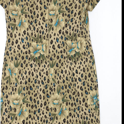 Kathie Leo Womens Gold Geometric Polyester A-Line Size 8 Round Neck Zip - Leopard Flower Pattern