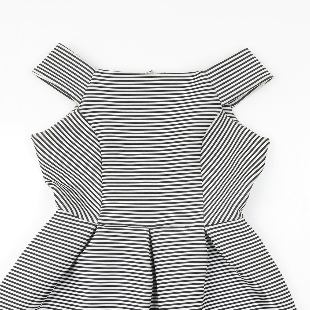 Lipsy Womens Black Striped Polyester Fit & Flare Size 10 Boat Neck Zip