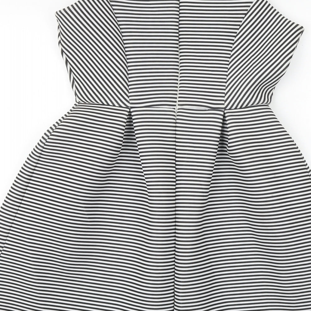 Lipsy Womens Black Striped Polyester Fit & Flare Size 10 Boat Neck Zip