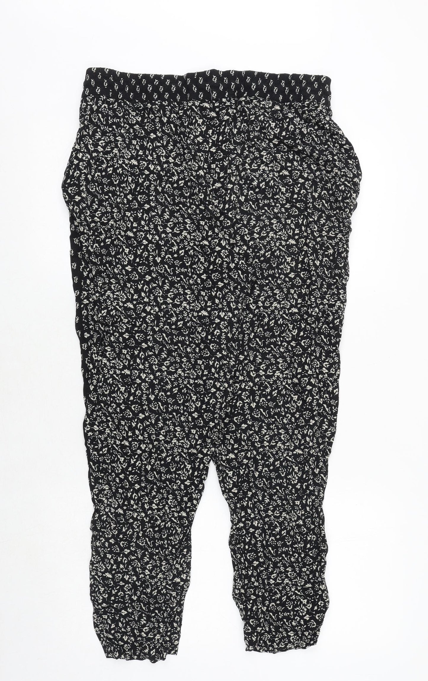 Bonmarché Womens Black Geometric Viscose Trousers Size 14 Regular Tie