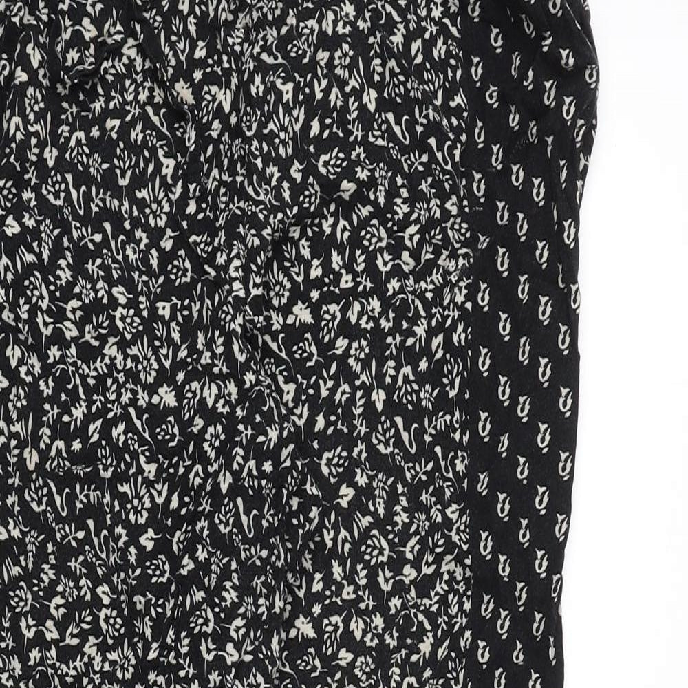Bonmarché Womens Black Geometric Viscose Trousers Size 14 Regular Tie