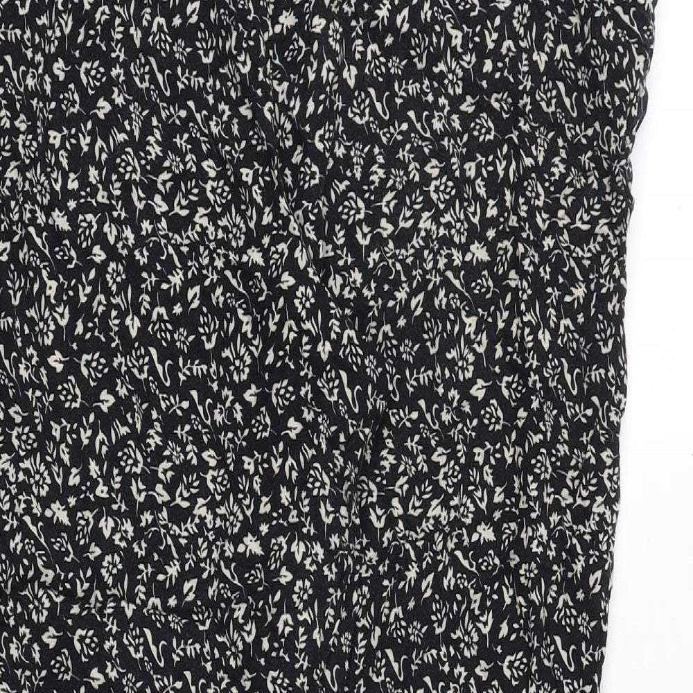 Bonmarché Womens Black Geometric Viscose Trousers Size 14 Regular Tie