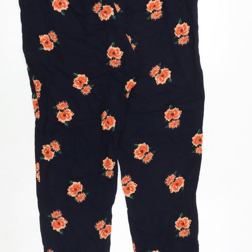Dorothy Perkins Womens Blue Floral Viscose Trousers Size 14 Regular Tie