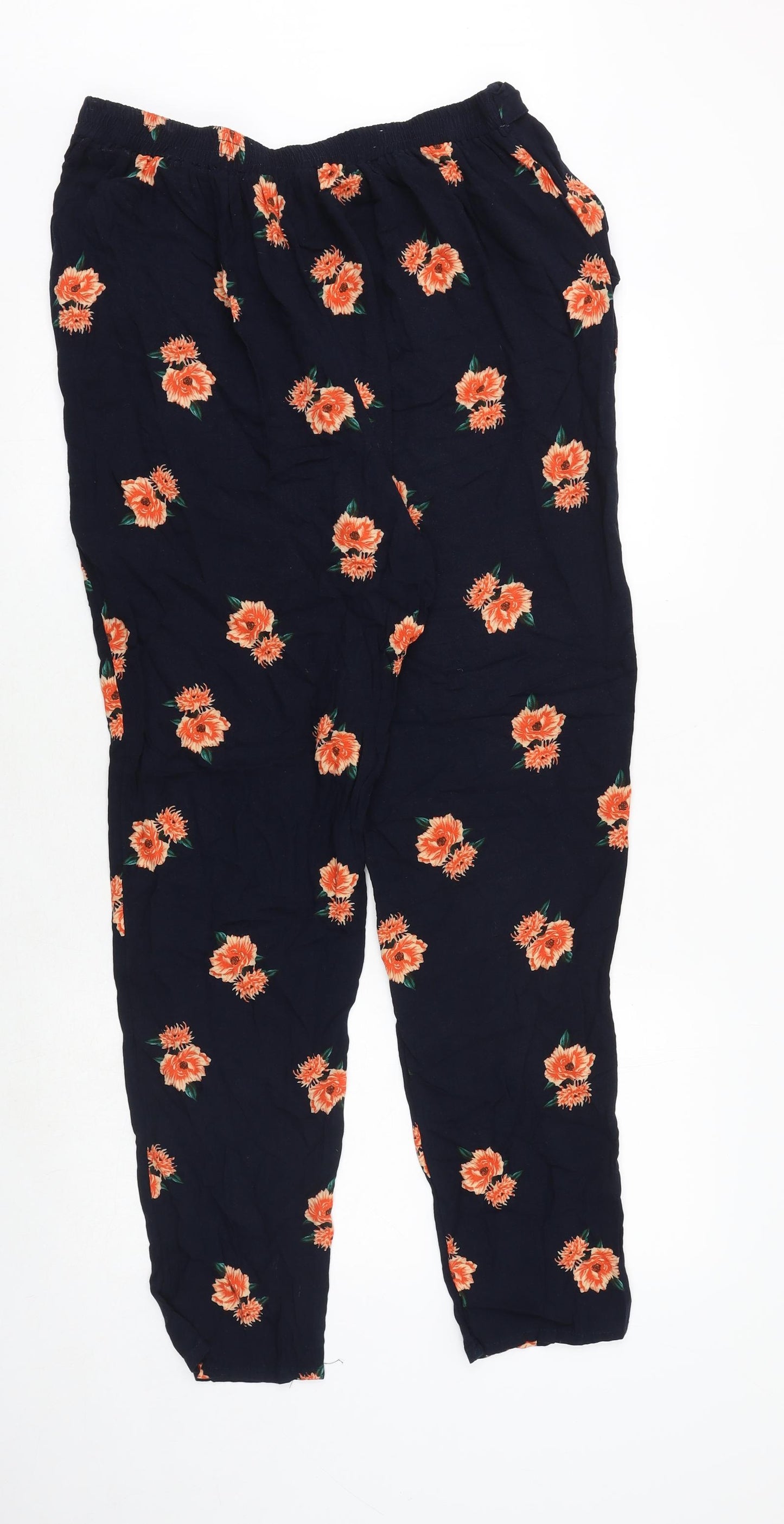 Dorothy Perkins Womens Blue Floral Viscose Trousers Size 14 Regular Tie