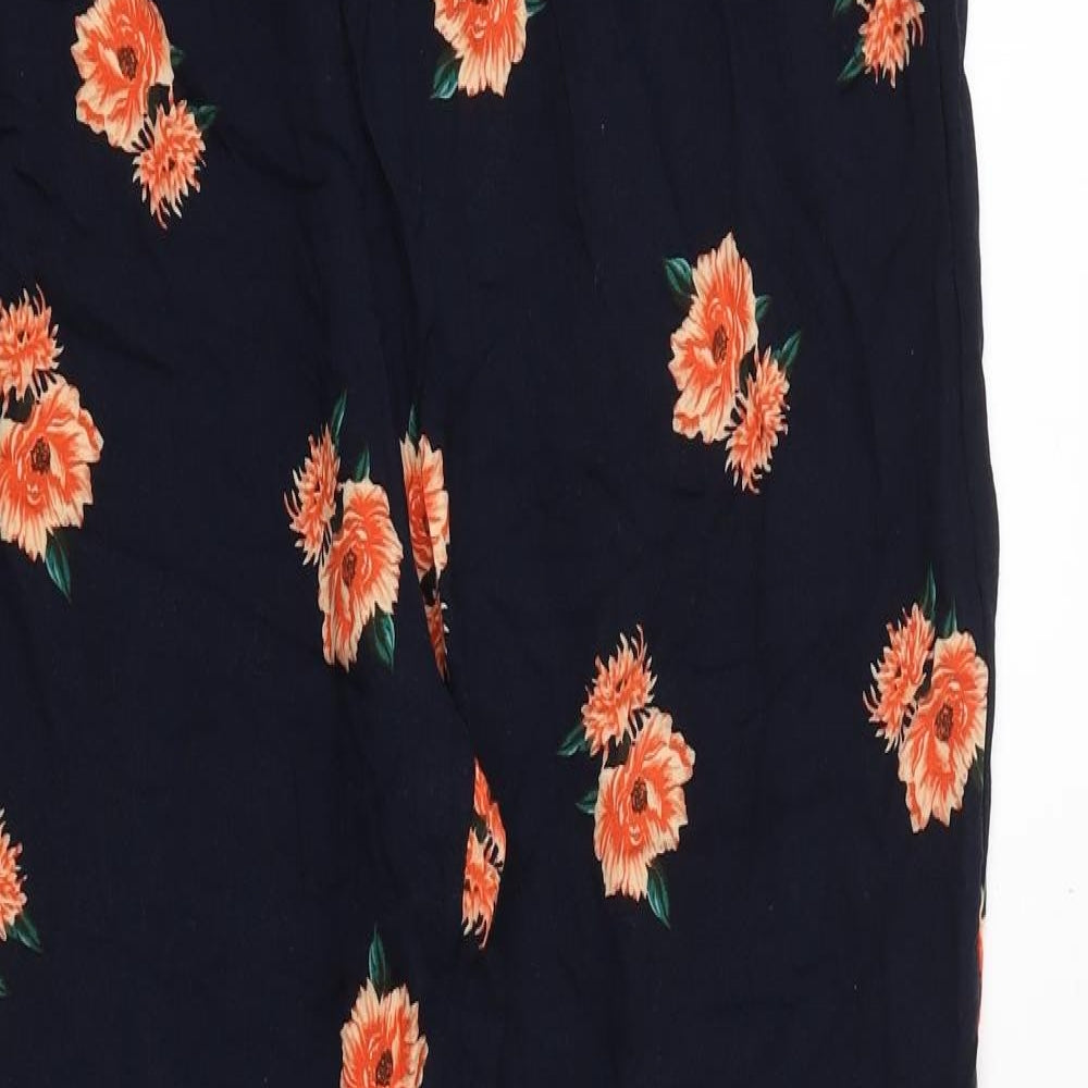Dorothy Perkins Womens Blue Floral Viscose Trousers Size 14 Regular Tie