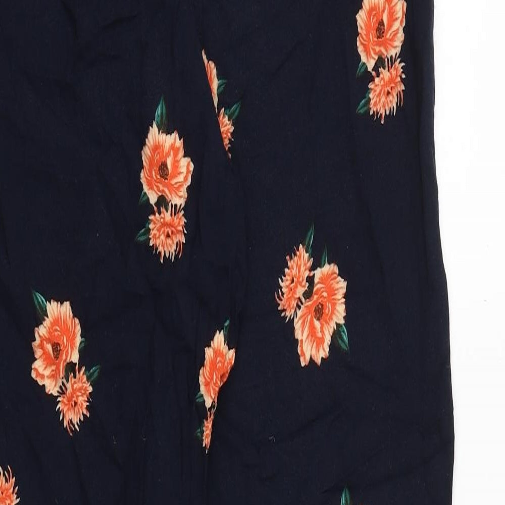 Dorothy Perkins Womens Blue Floral Viscose Trousers Size 14 Regular Tie