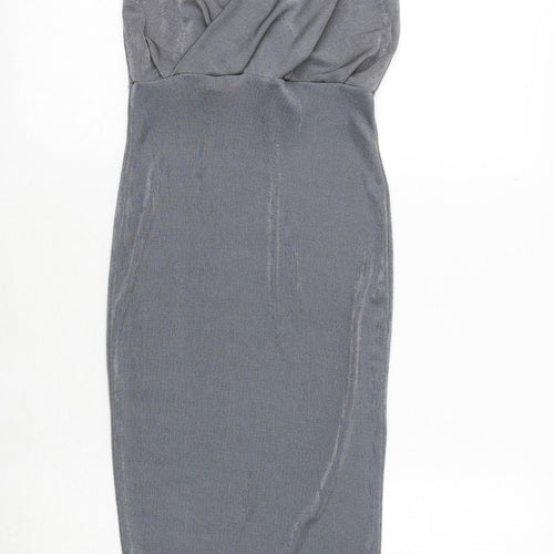 Missguided Womens Grey Polyester Slip Dress Size 4 V-Neck Pullover