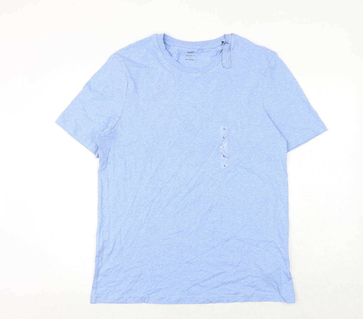 Marks and Spencer Mens Blue Cotton T-Shirt Size L Round Neck