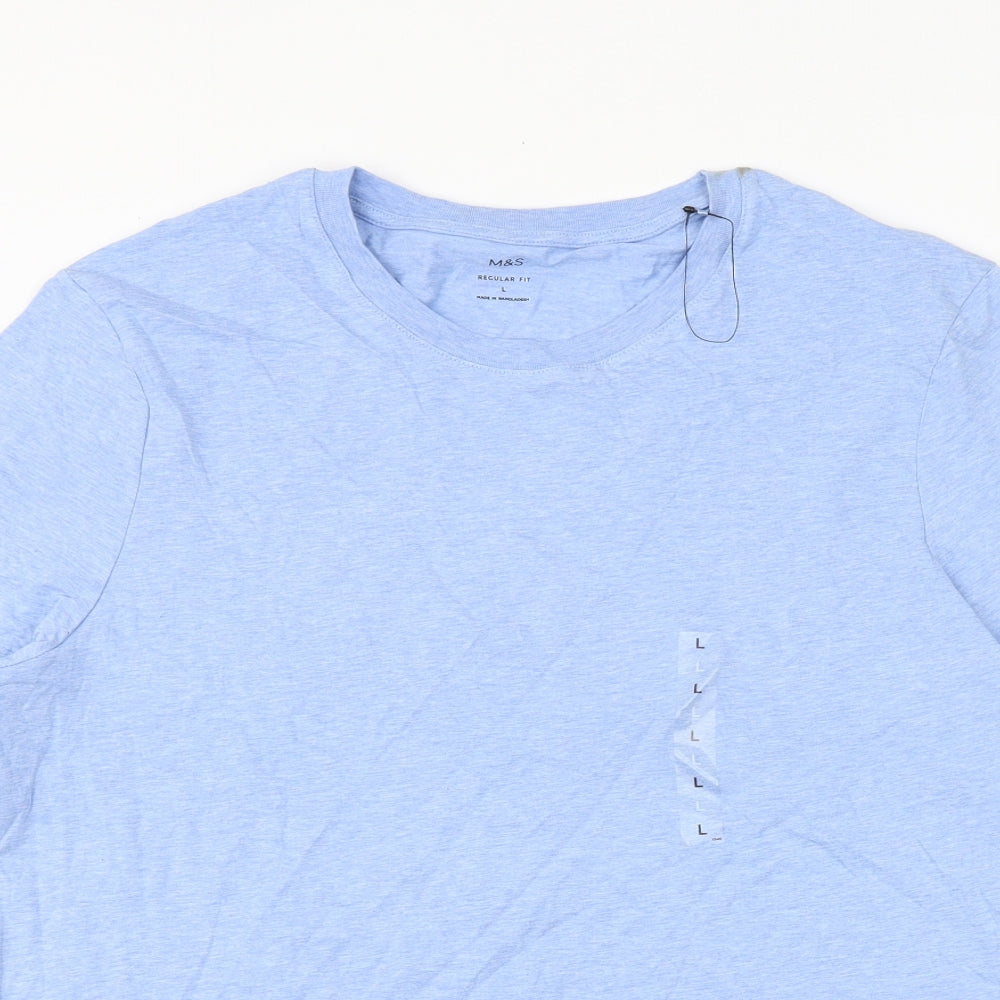 Marks and Spencer Mens Blue Cotton T-Shirt Size L Round Neck