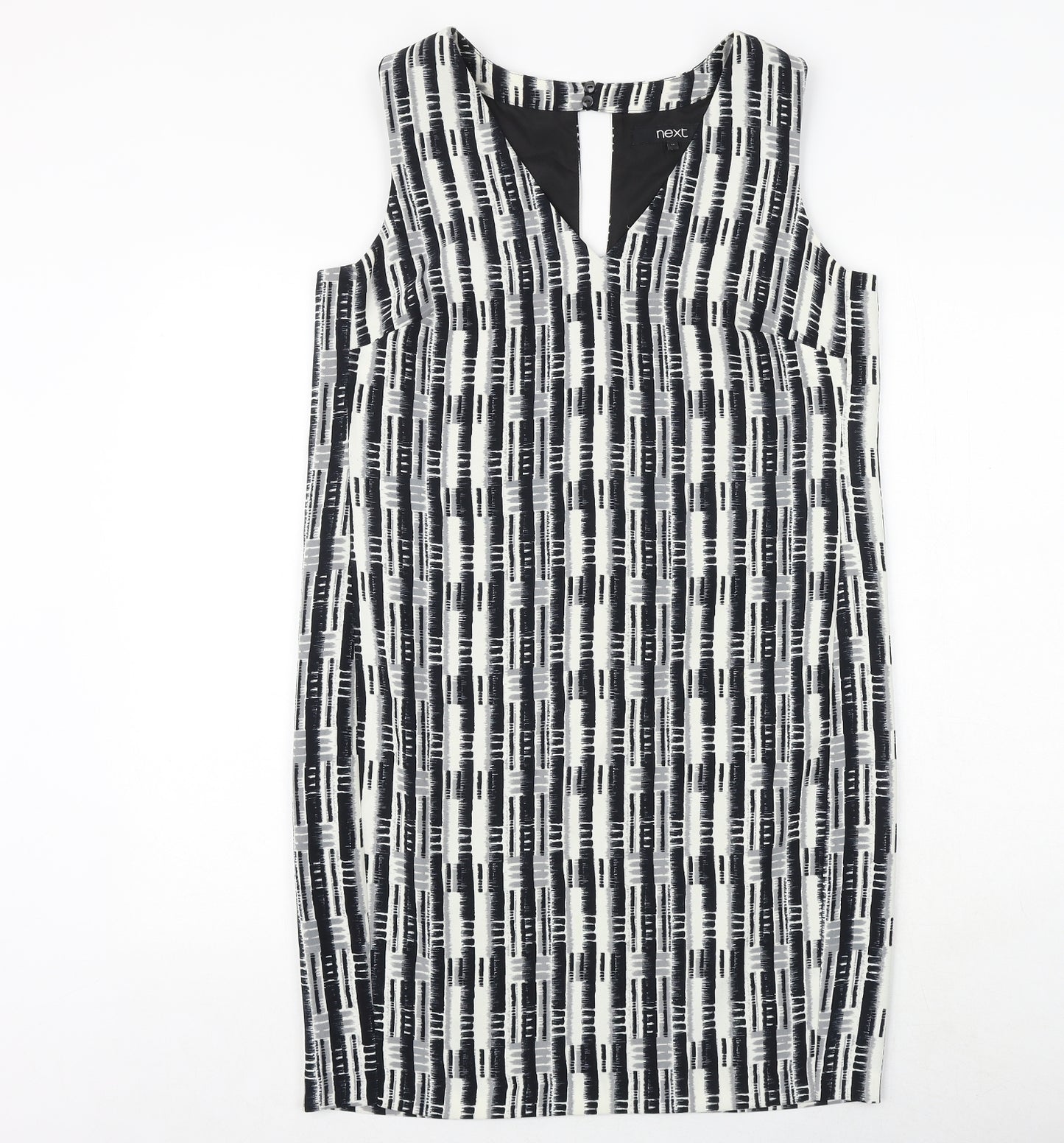 NEXT Womens Black Geometric Polyester Shift Size 12 V-Neck Zip