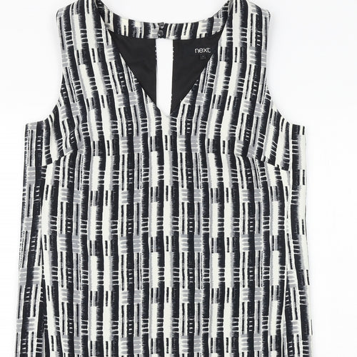 NEXT Womens Black Geometric Polyester Shift Size 12 V-Neck Zip
