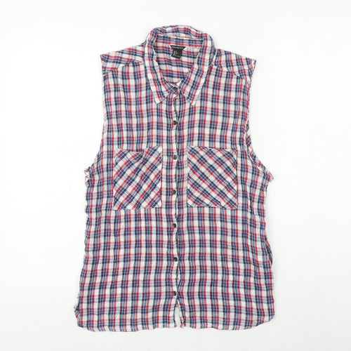 FOREVER 21 Womens Multicoloured Plaid 100% Cotton Basic Button-Up Size L Collared