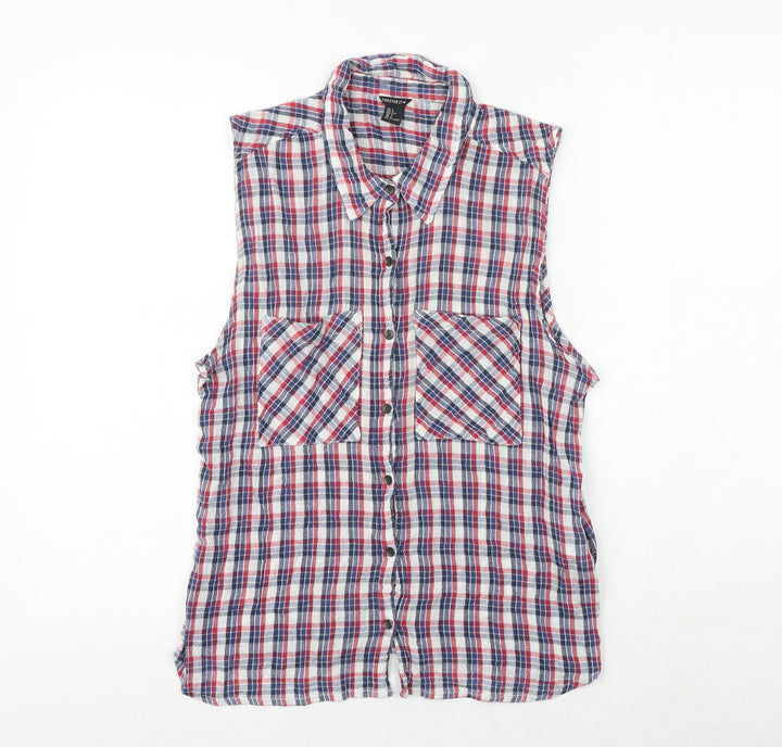 FOREVER 21 Womens Multicoloured Plaid 100% Cotton Basic Button-Up Size L Collared