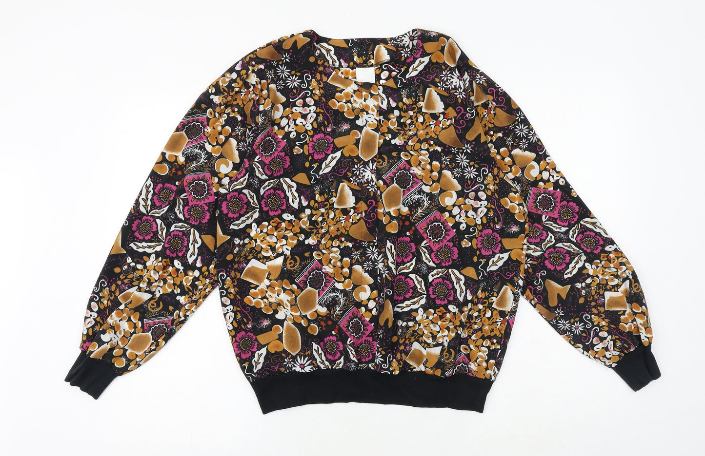 Canada Womens Multicoloured Floral Polyester Basic Button-Up Size 16 Round Neck
