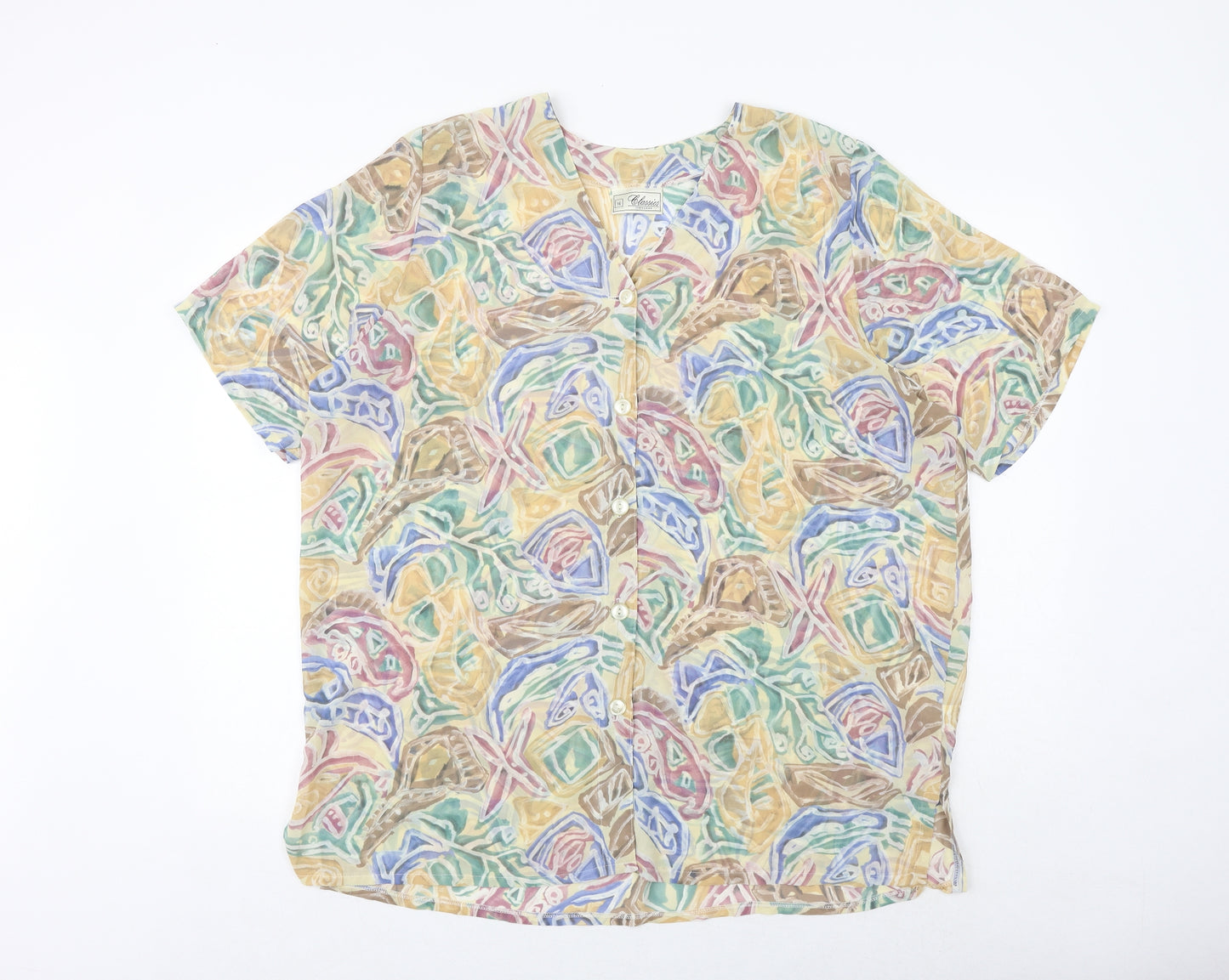 Debenhams Womens Multicoloured Geometric Polyester Basic Button-Up Size 16 V-Neck