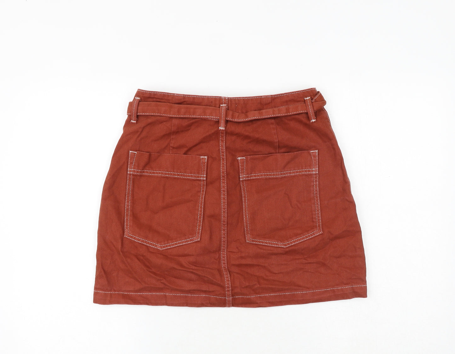 Topshop Womens Orange Cotton A-Line Skirt Size 10 Tie