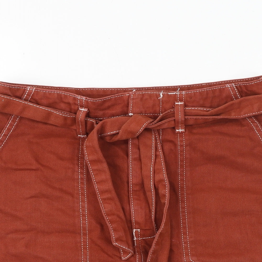 Topshop Womens Orange Cotton A-Line Skirt Size 10 Tie