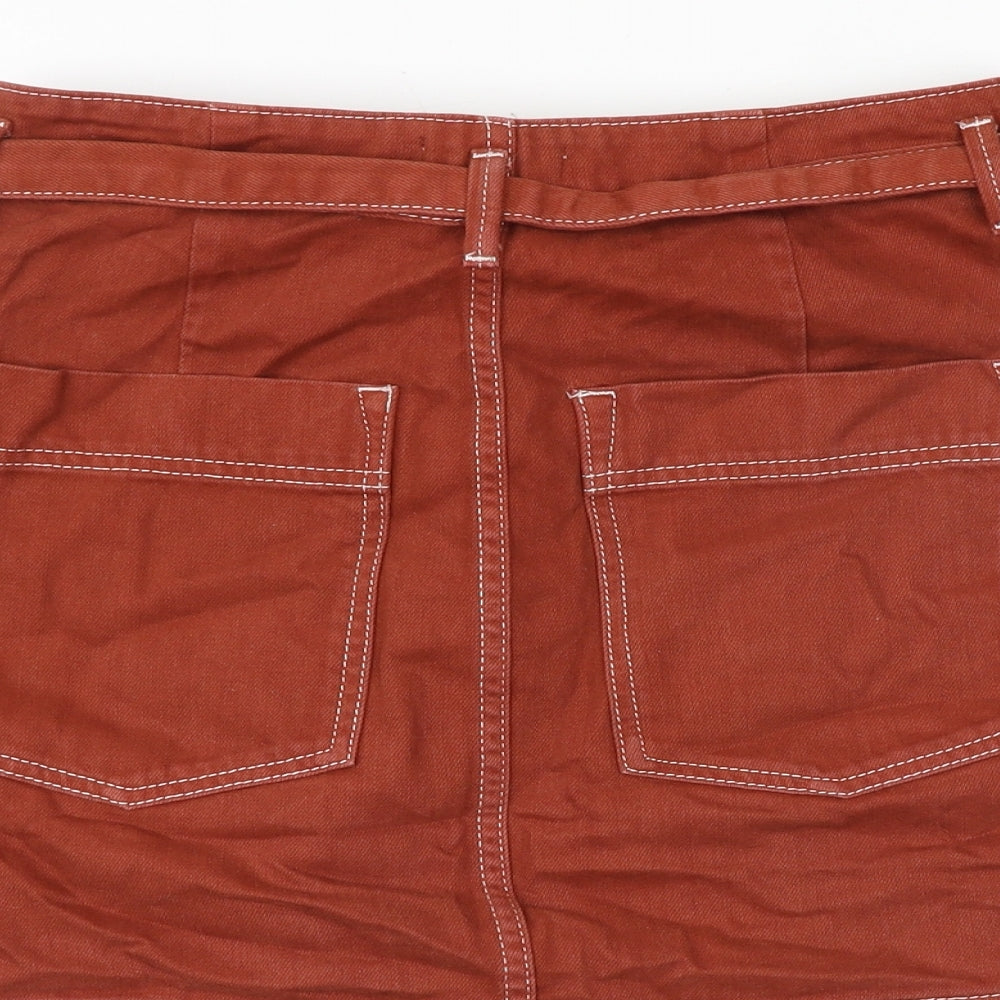 Topshop Womens Orange Cotton A-Line Skirt Size 10 Tie