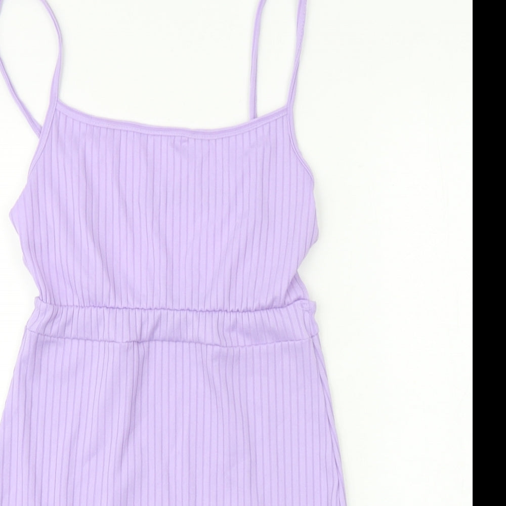 PRETTYLITTLETHING Womens Purple Polyester Slip Dress Size 8 Round Neck Pullover