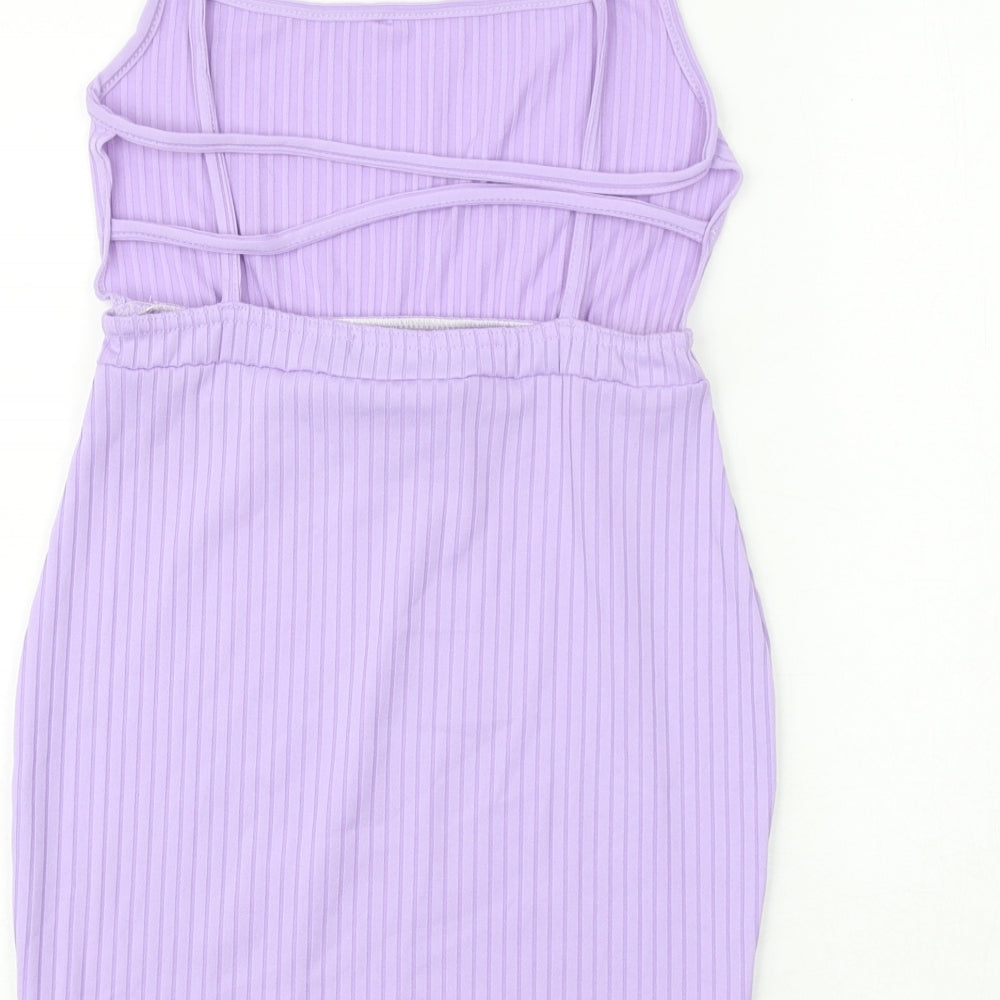 PRETTYLITTLETHING Womens Purple Polyester Slip Dress Size 8 Round Neck Pullover