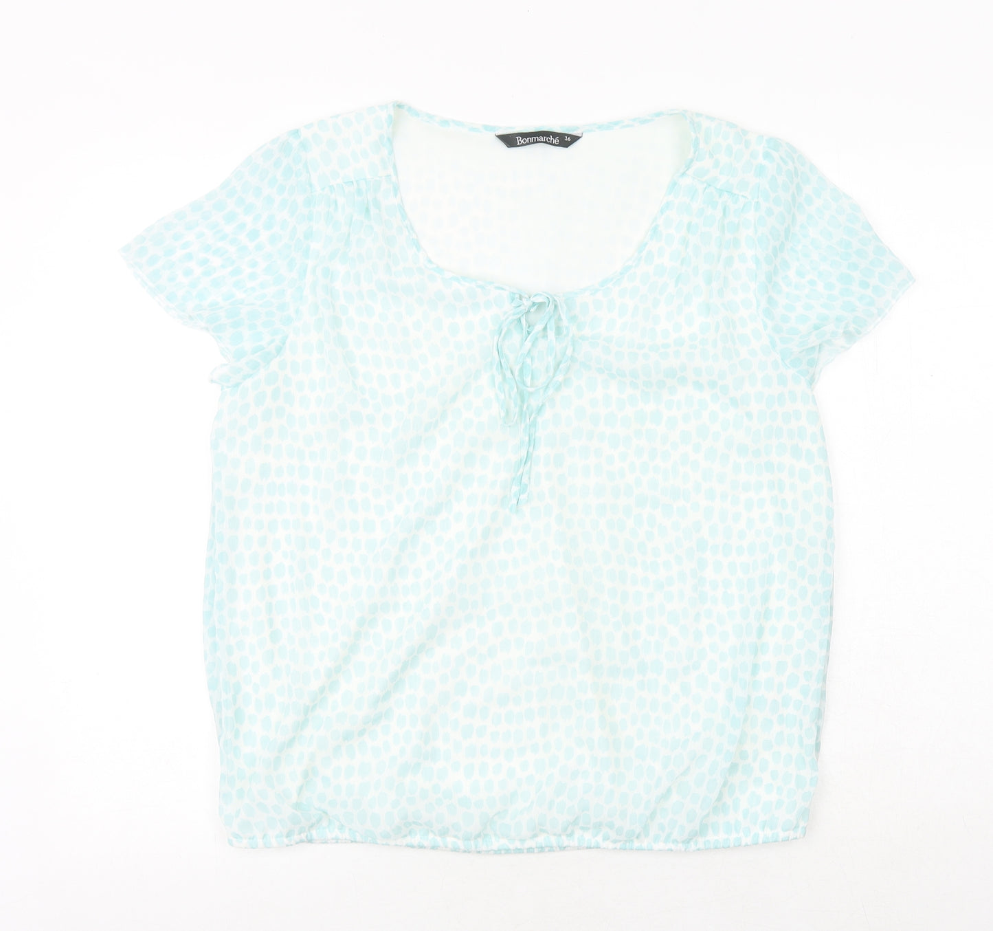 Bonmarché Womens Blue Geometric Polyester Basic T-Shirt Size 16 Round Neck