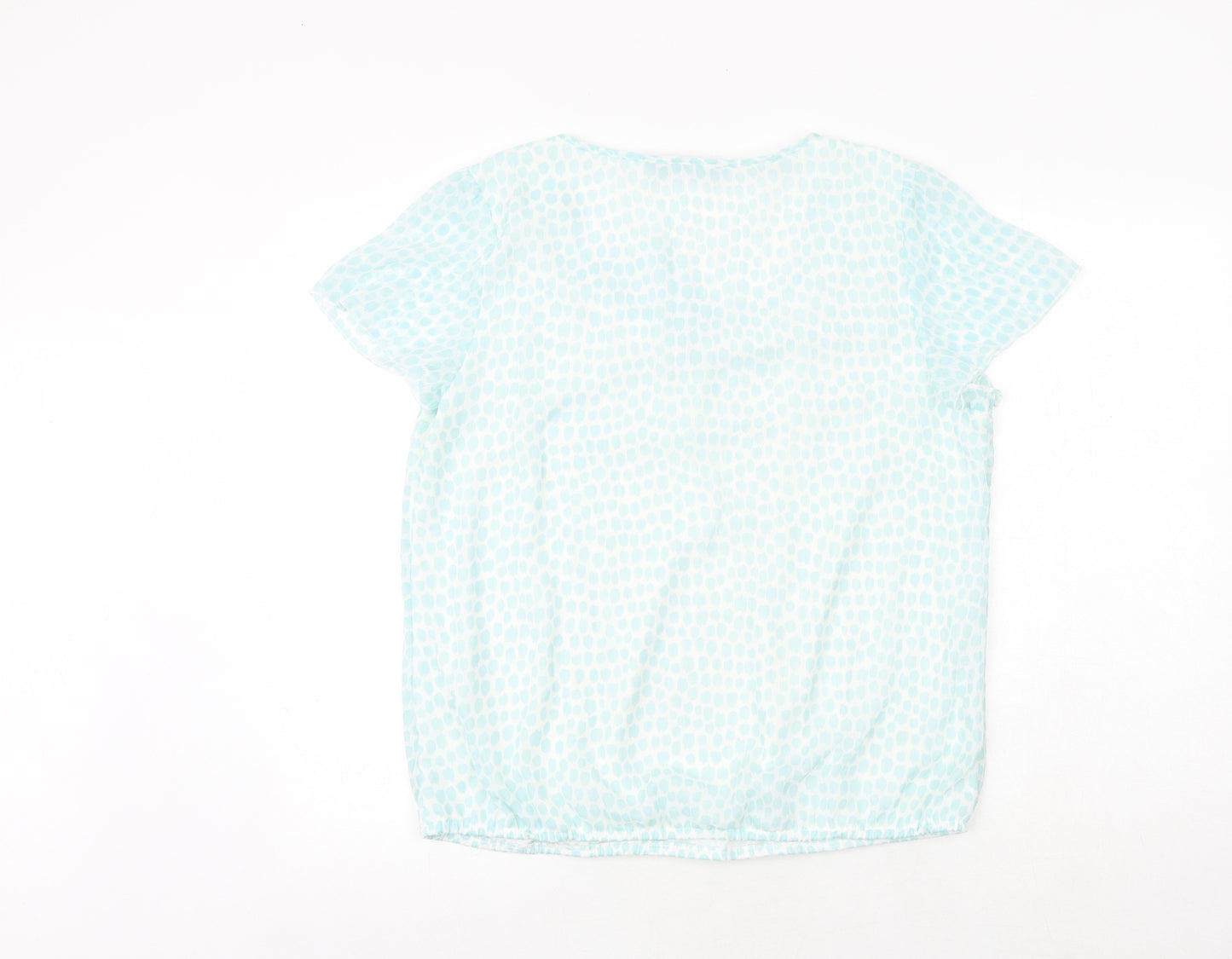 Bonmarché Womens Blue Geometric Polyester Basic T-Shirt Size 16 Round Neck