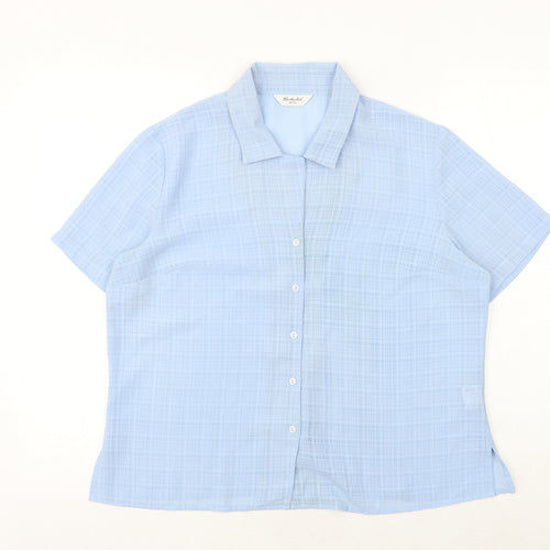 Berkertex Womens Blue Plaid Polyester Basic Button-Up Size 16 Collared