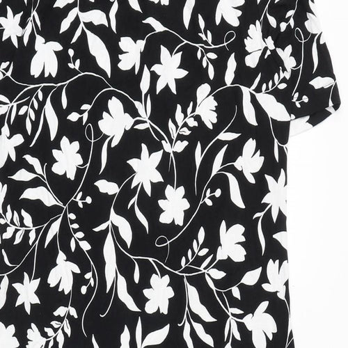Marks and Spencer Womens Black Floral Viscose A-Line Size 8 Boat Neck Button