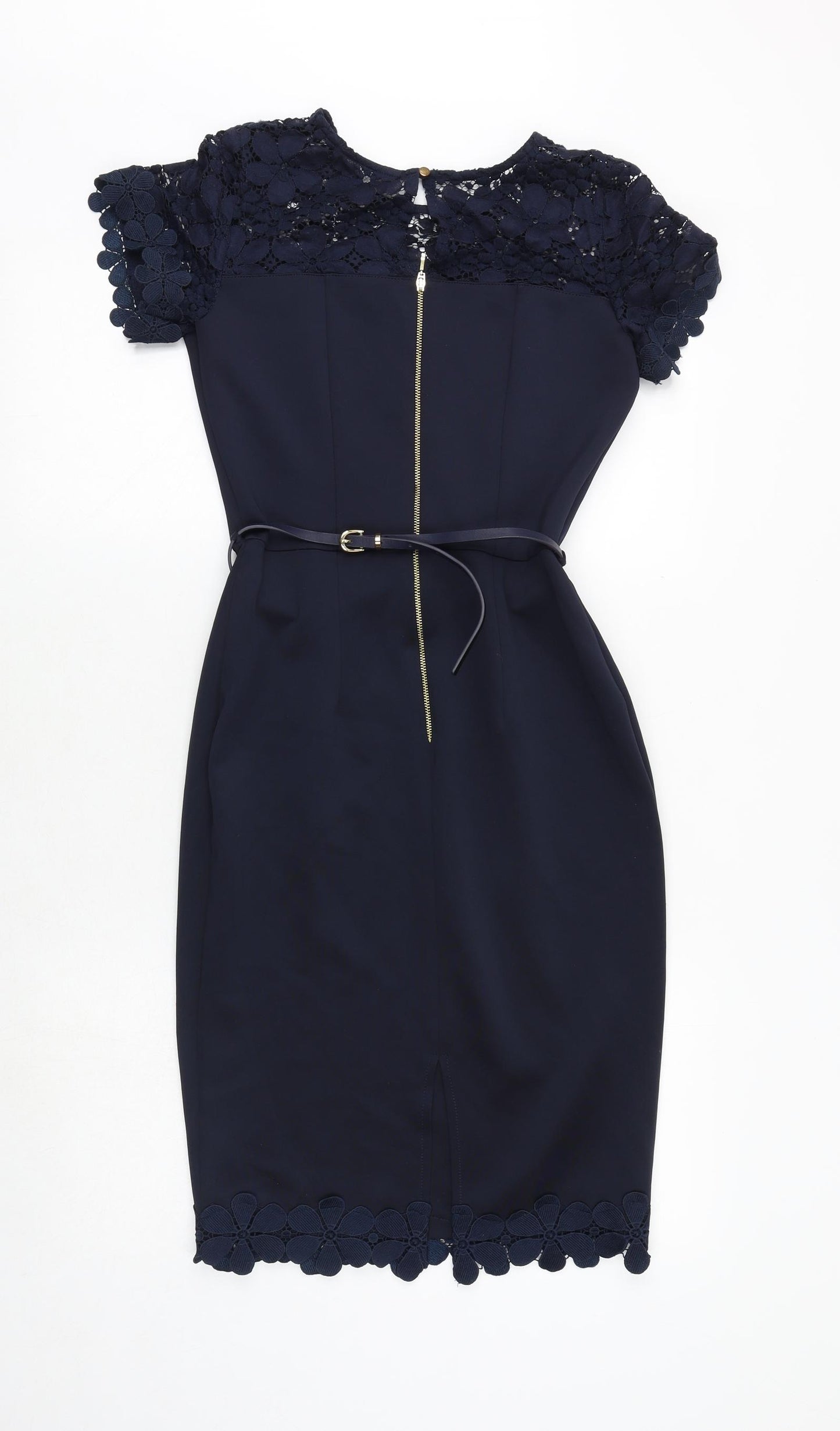 Dorothy Perkins Womens Blue Polyester Pencil Dress Size 8 Boat Neck Zip - Lace Detail