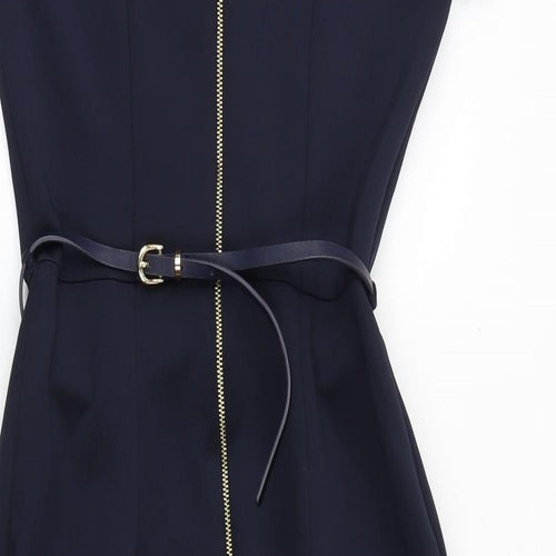 Dorothy Perkins Womens Blue Polyester Pencil Dress Size 8 Boat Neck Zip - Lace Detail