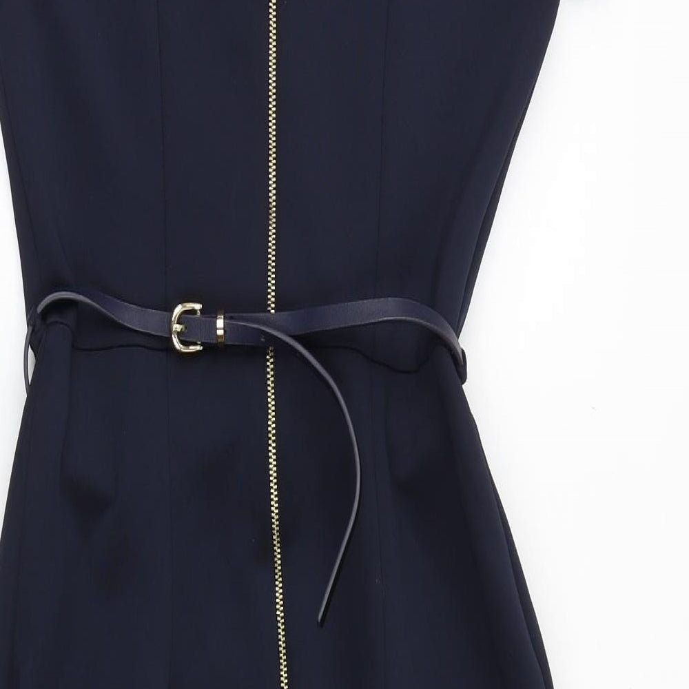 Dorothy Perkins Womens Blue Polyester Pencil Dress Size 8 Boat Neck Zip - Lace Detail
