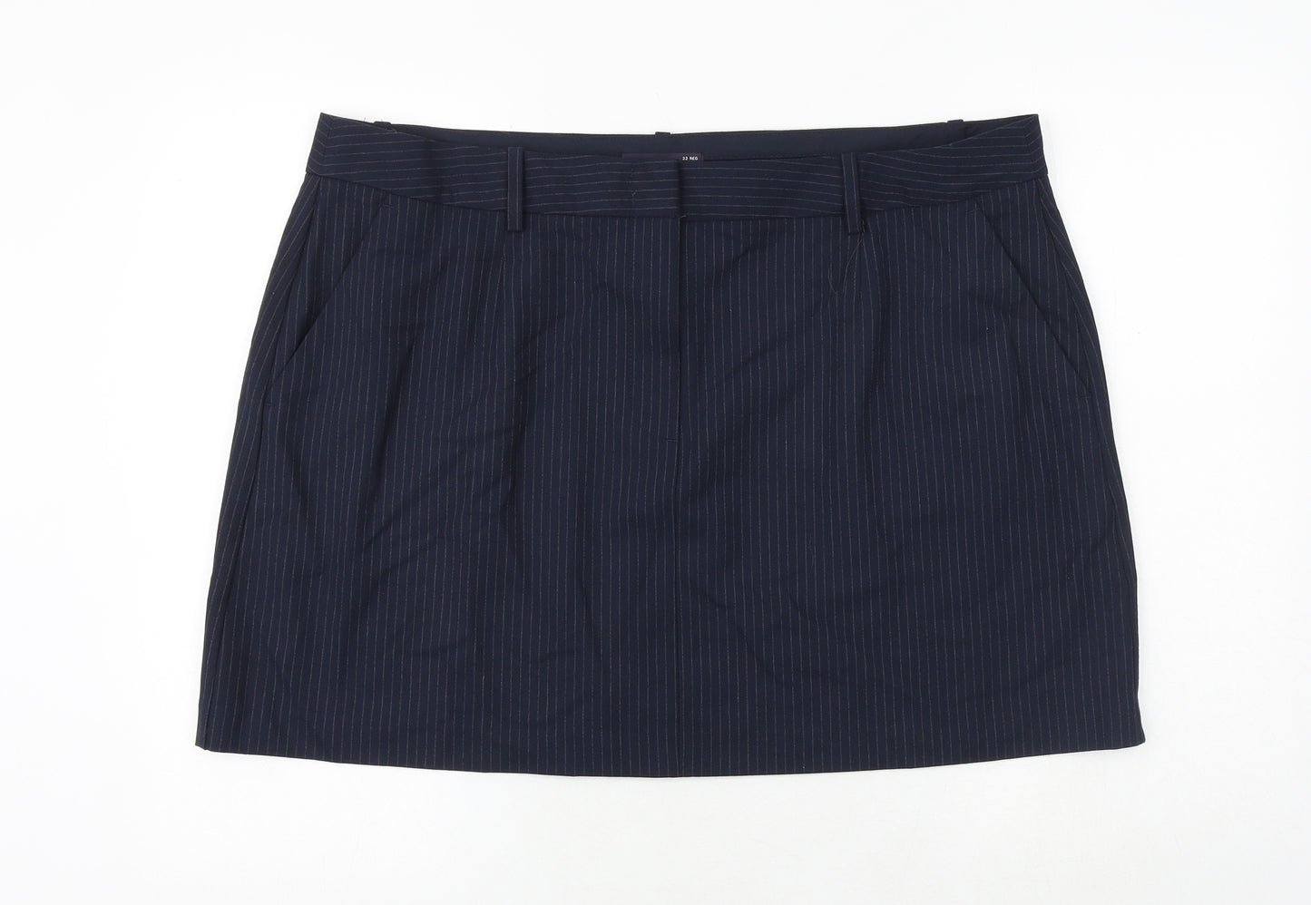 Marks and Spencer Womens Blue Striped Polyester A-Line Skirt Size 22 Zip