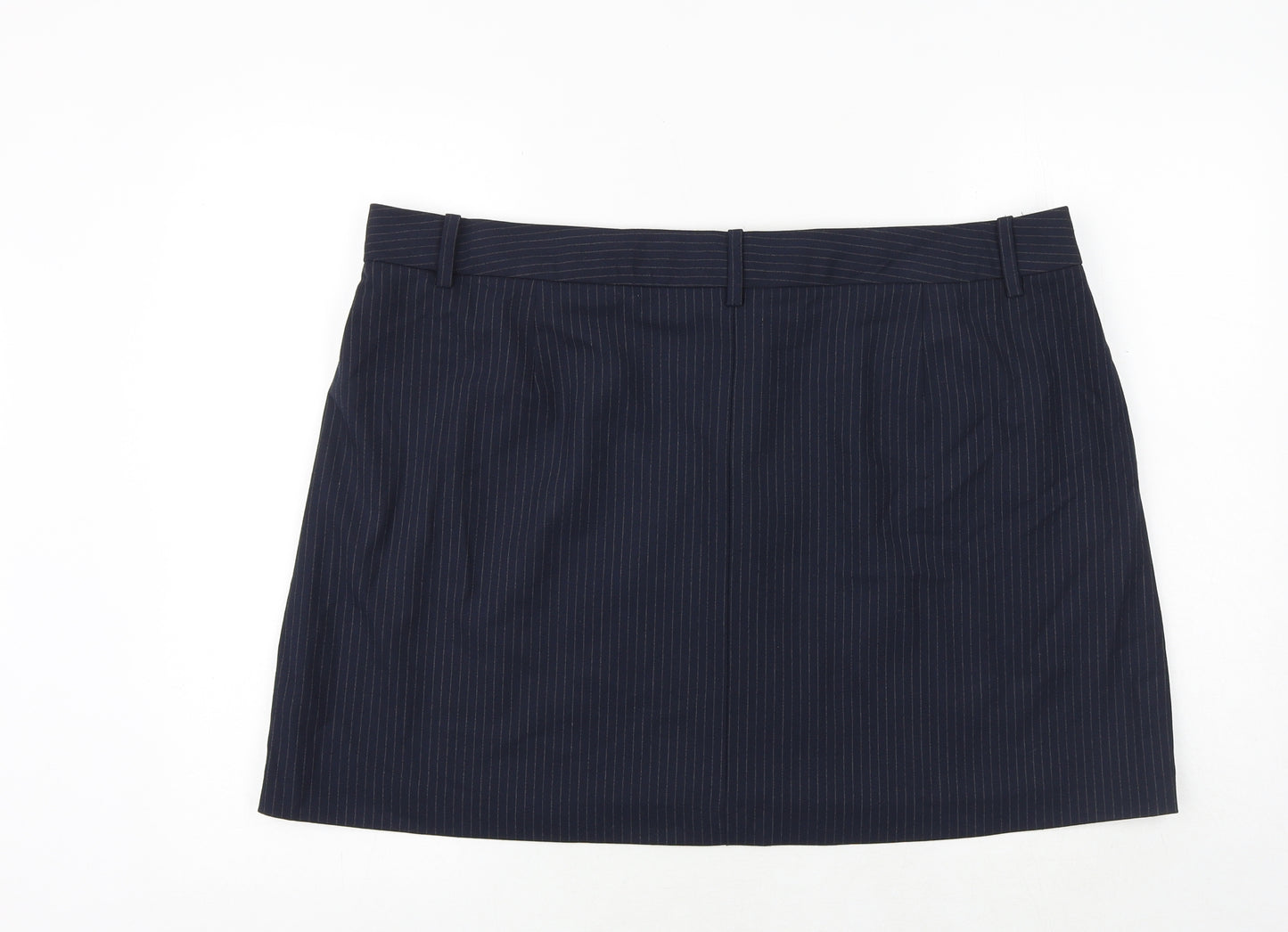Marks and Spencer Womens Blue Striped Polyester A-Line Skirt Size 22 Zip