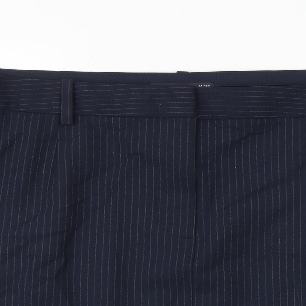 Marks and Spencer Womens Blue Striped Polyester A-Line Skirt Size 22 Zip