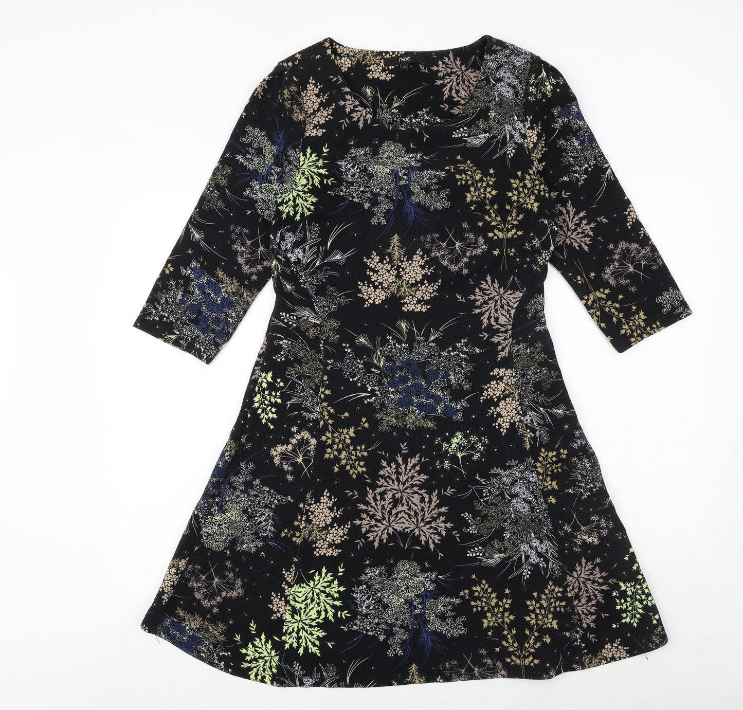 NEXT Womens Black Floral Polyester Fit & Flare Size 12 Boat Neck Pullover